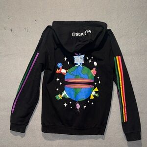 Silence + Noise Wild World Black Hoodie with Colorful Planet Design Small